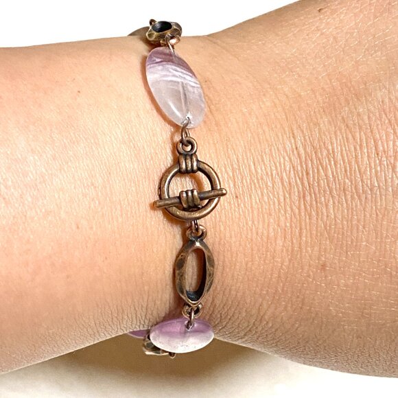 2/$20, Light Purple Fluorite Boho Bracelet, Genuine Gemstone + Copper Chain - Picture 7 of 10